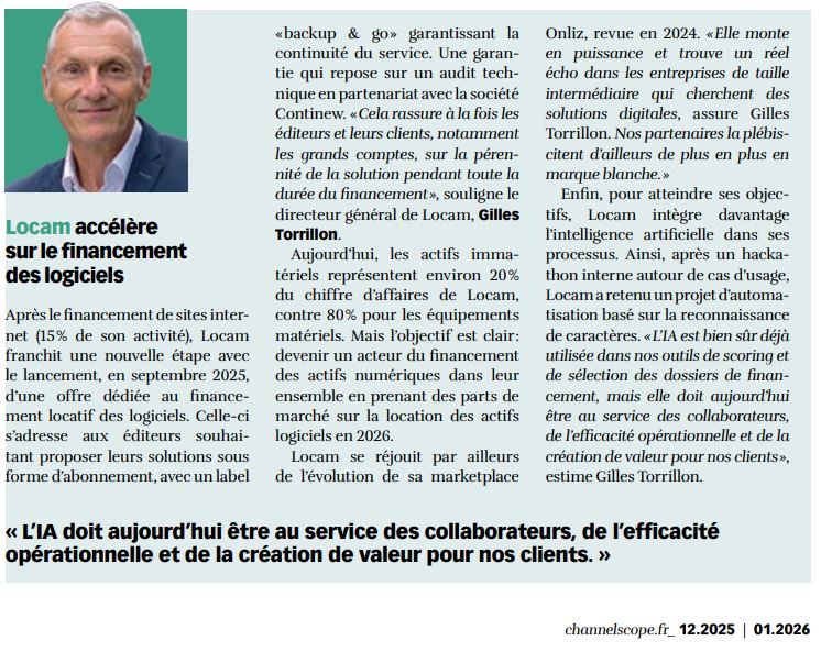 LOCAM accélère sur le financement des logiciels 